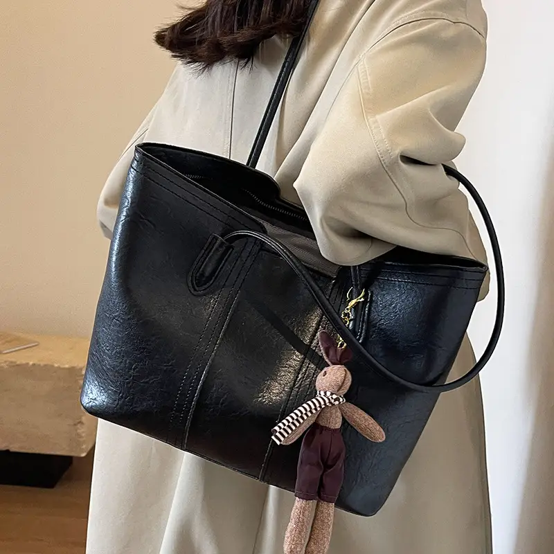 Women's Large Capacity Leather Tote Bag White - Image 8