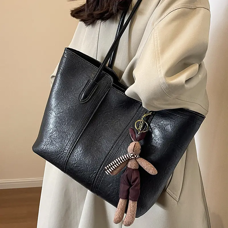 Women's Large Capacity Leather Tote Bag White - Image 9