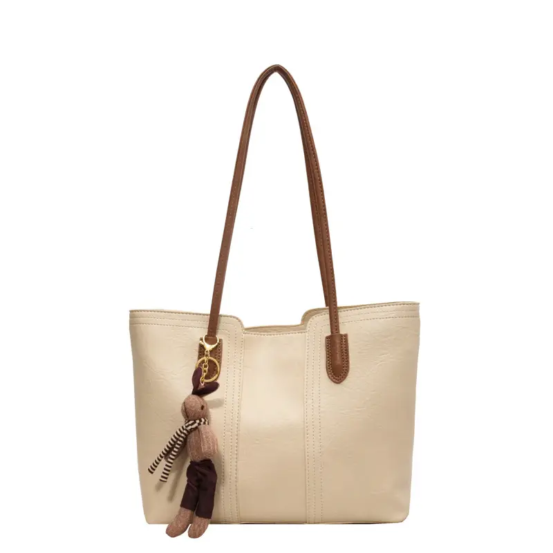 Women's Large Capacity Leather Tote Bag White - Image 10