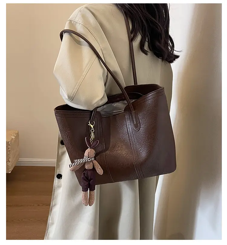 Women's Large Capacity Leather Tote Bag White — feature 1