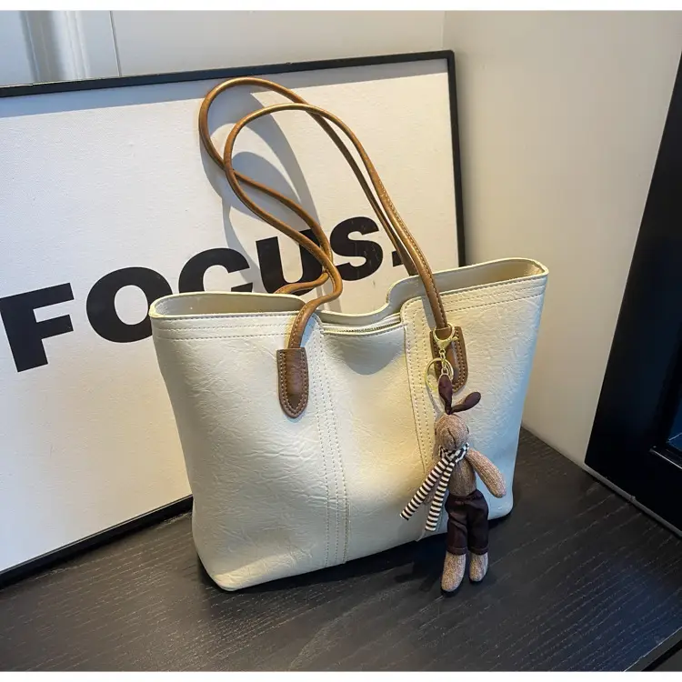 Women's Large Capacity Leather Tote Bag White — feature 12