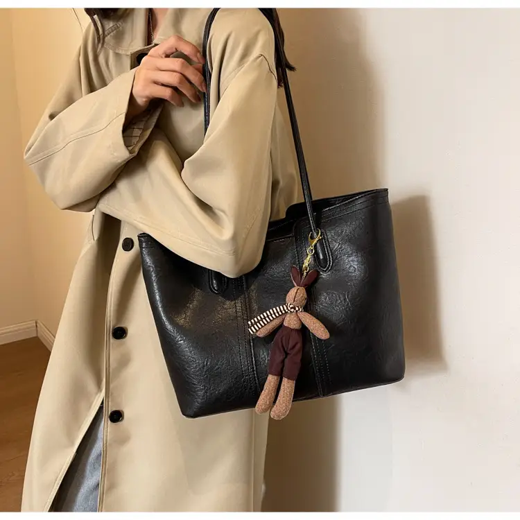 Women's Large Capacity Leather Tote Bag White — feature 22
