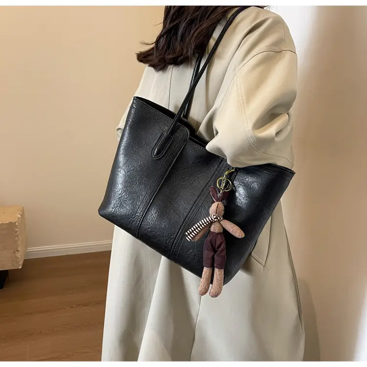 Women's Large Capacity Leather Tote Bag White — feature 23