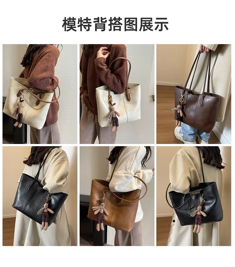 Women's Large Capacity Leather Tote Bag White — feature 4