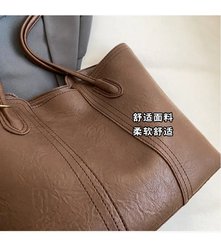 Women's Large Capacity Leather Tote Bag White — feature 6