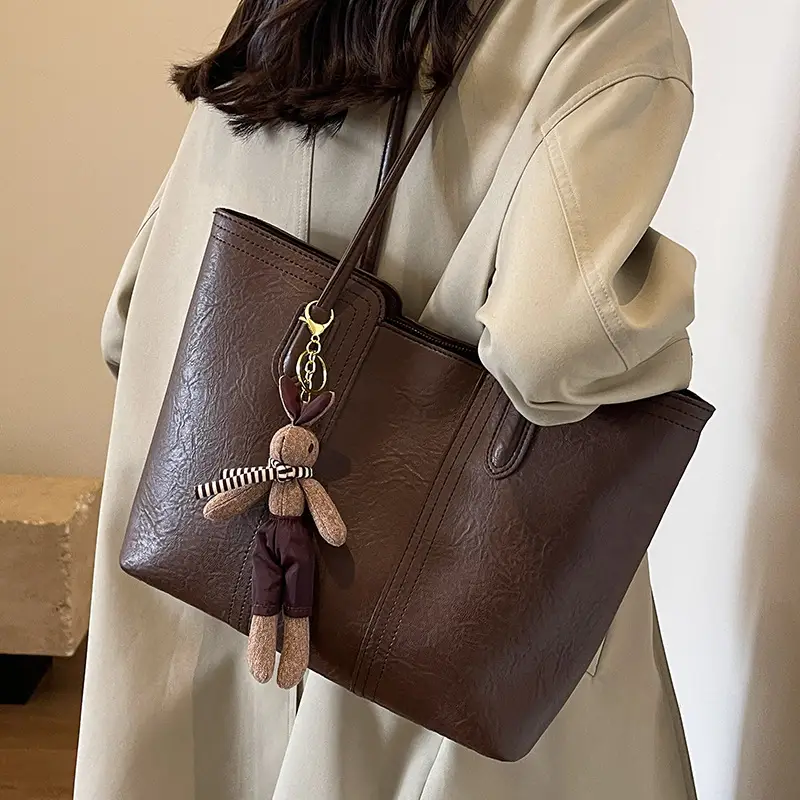 Women's Large Capacity Leather Tote Bag White - Image 5