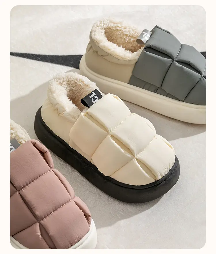 Down cotton slippers women's winter warm thick bottom fleece-lined waterproof indoor home simple cotton shoes Autumn lunar November shoes — feature 17