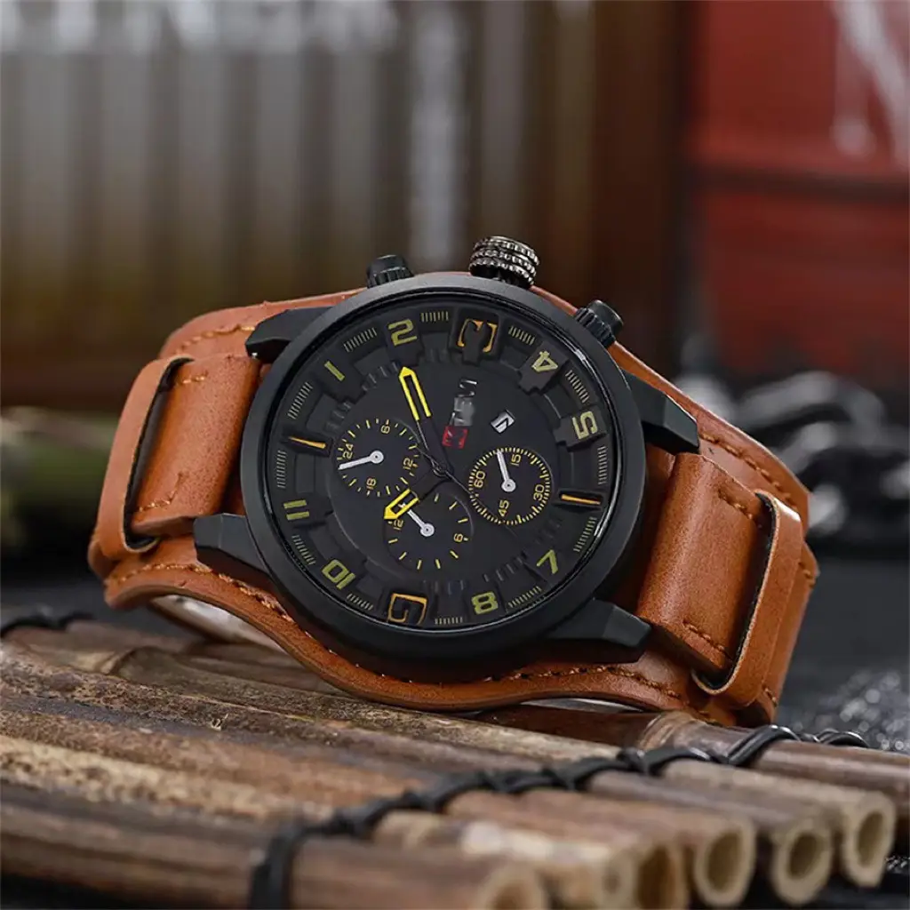 Ka Ren Men's Large Dial Belt Watch Brown Leather - Image 7