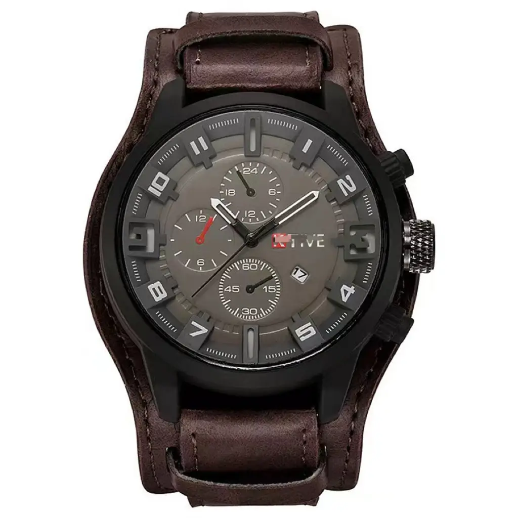 Ka Ren Men's Large Dial Belt Watch Brown Leather - Image 10