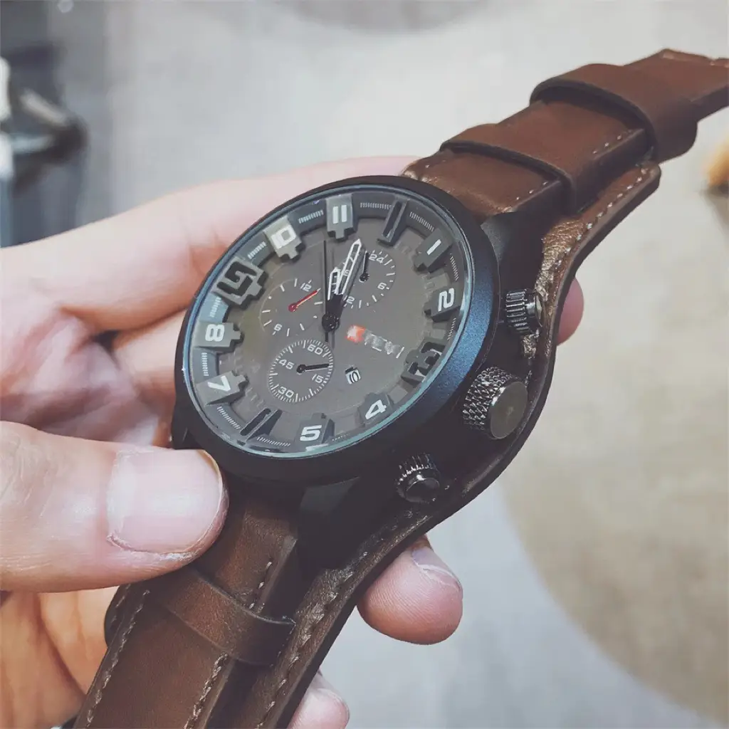 Ka Ren Men's Large Dial Belt Watch Brown Leather — feature 11
