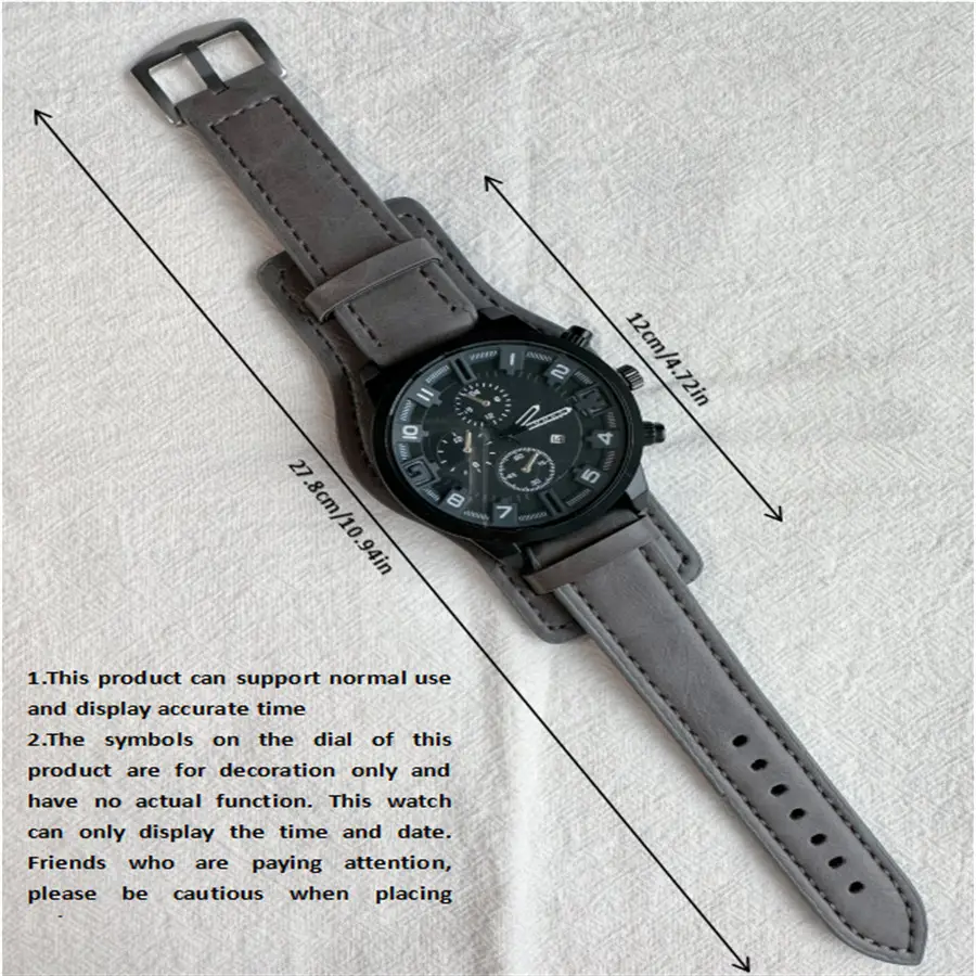 Ka Ren Men's Large Dial Belt Watch Brown Leather — feature 13