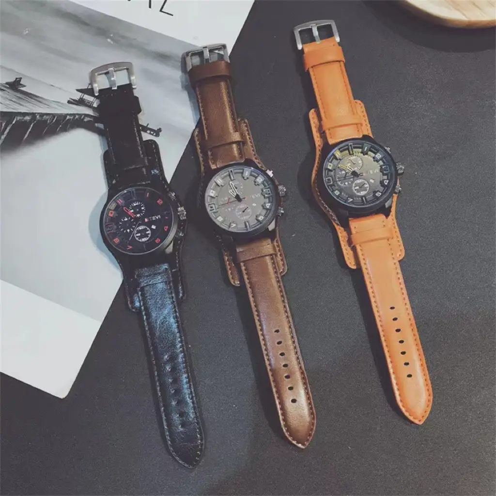 Ka Ren Men's Large Dial Belt Watch Brown Leather — feature 2