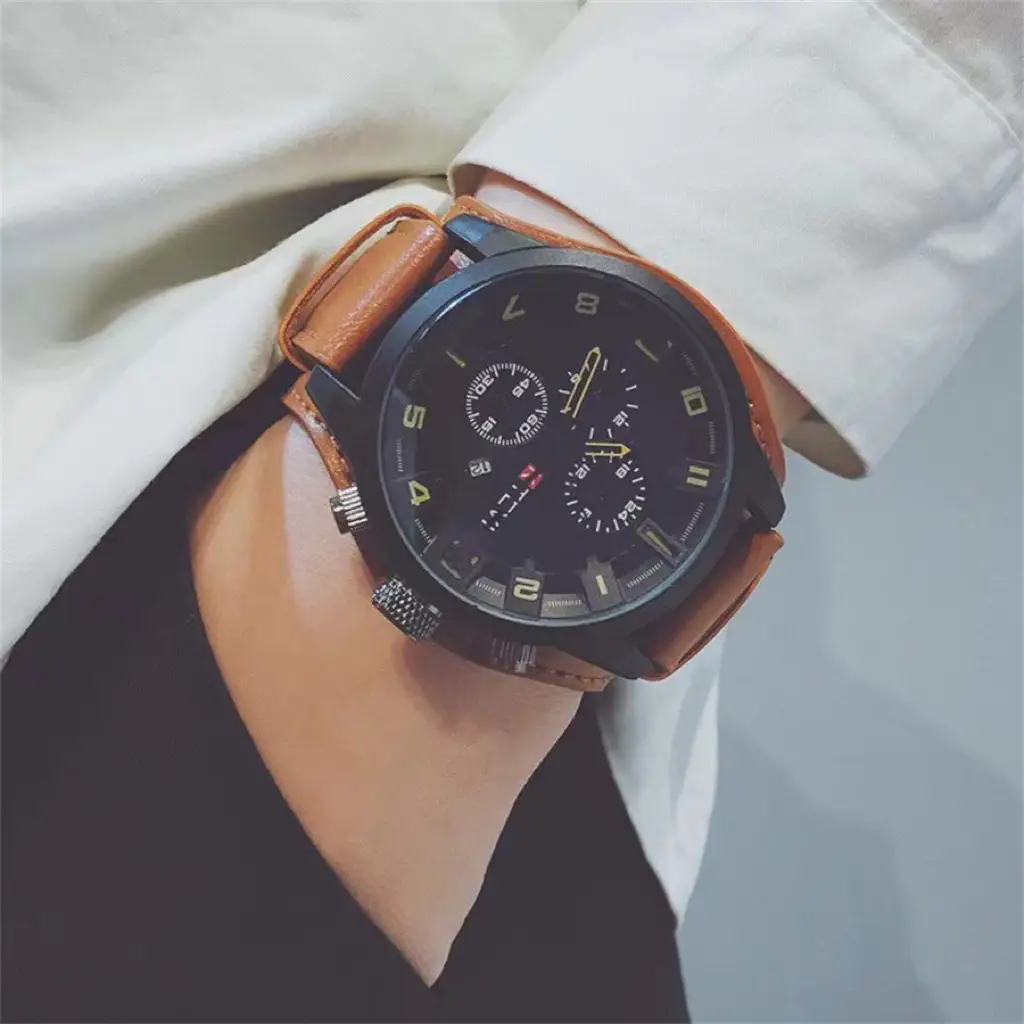 Ka Ren Men's Large Dial Belt Watch Brown Leather — feature 4
