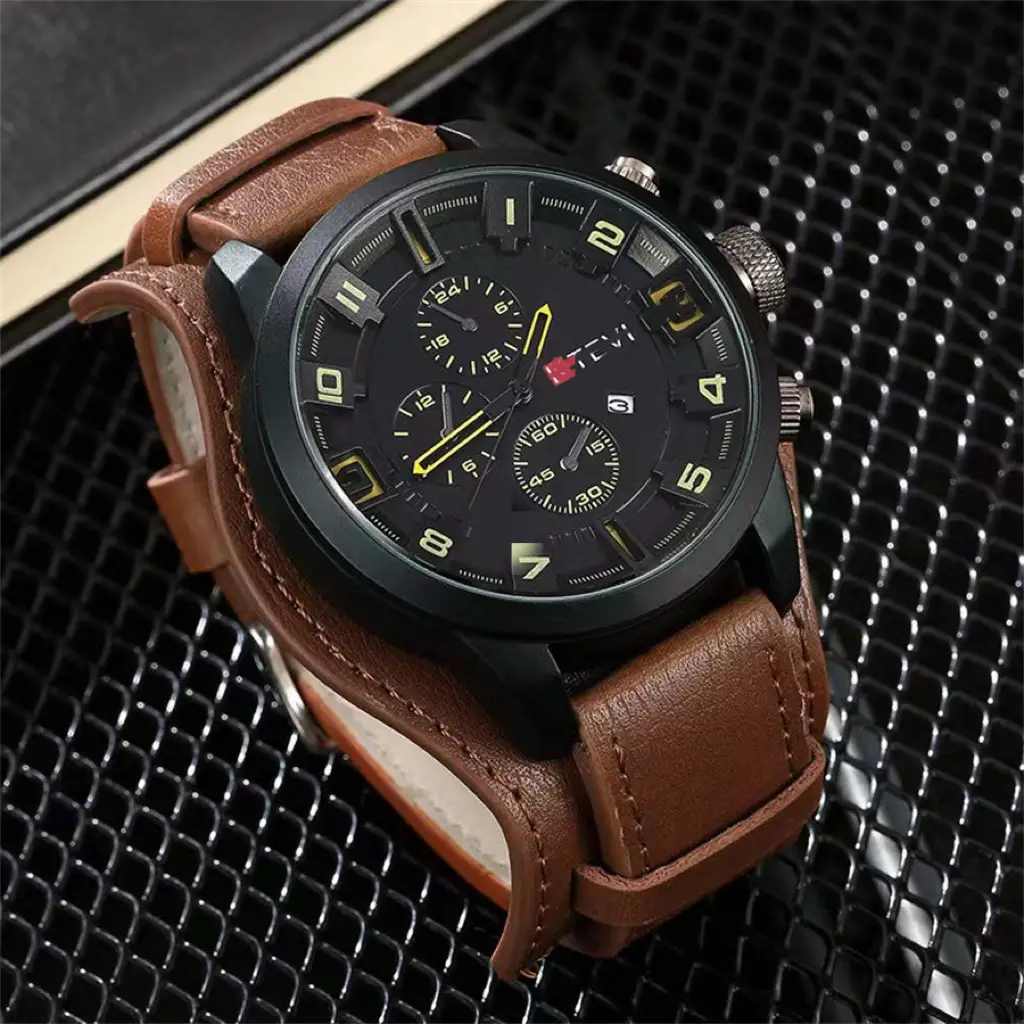 Ka Ren Men's Large Dial Belt Watch Brown Leather — feature 6