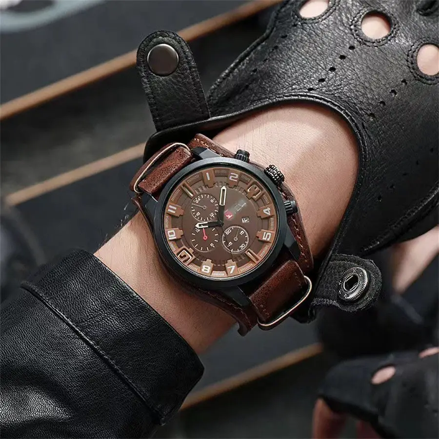 Ka Ren Men's Large Dial Belt Watch Brown Leather - Image 2