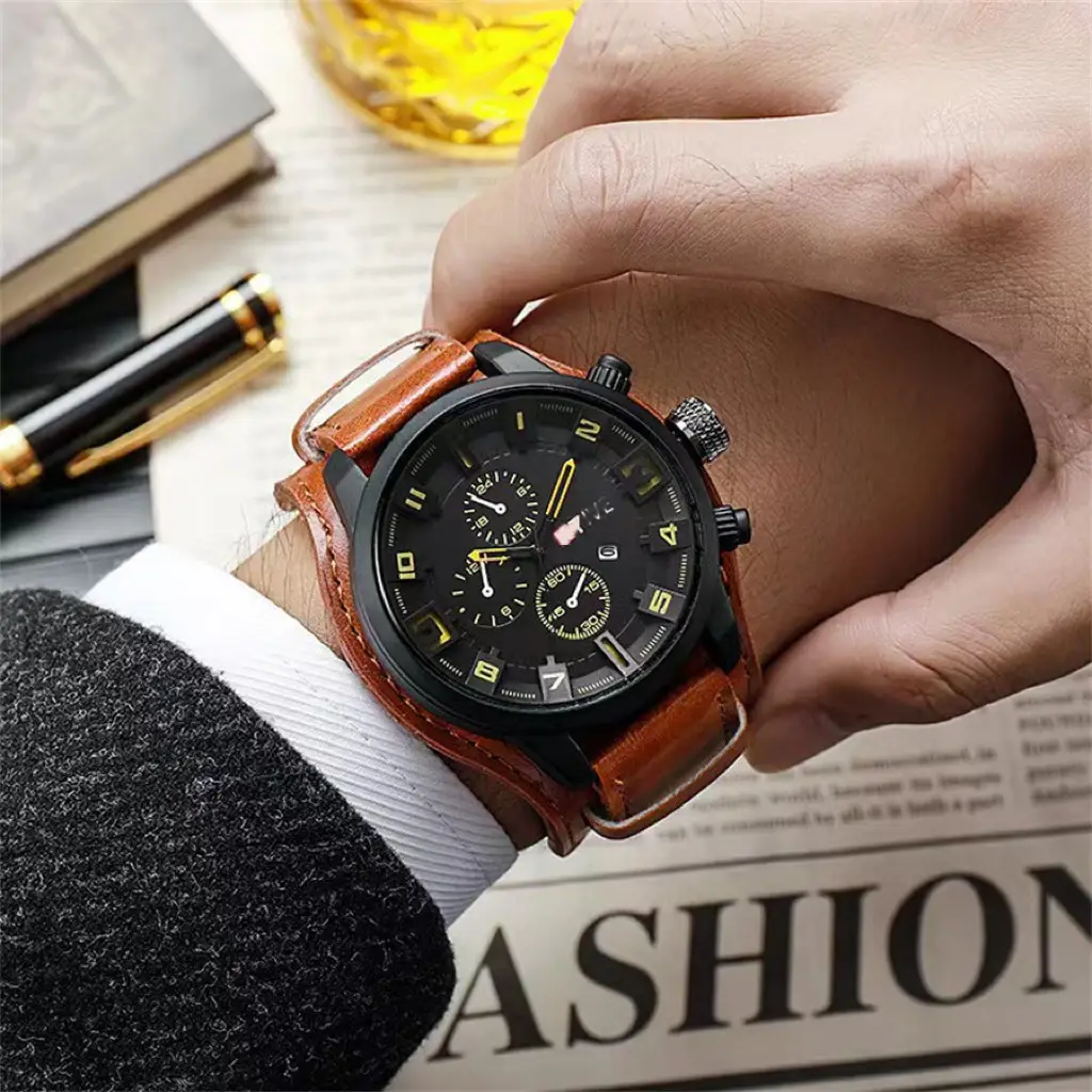 Ka Ren Men's Large Dial Belt Watch Brown Leather - Image 3