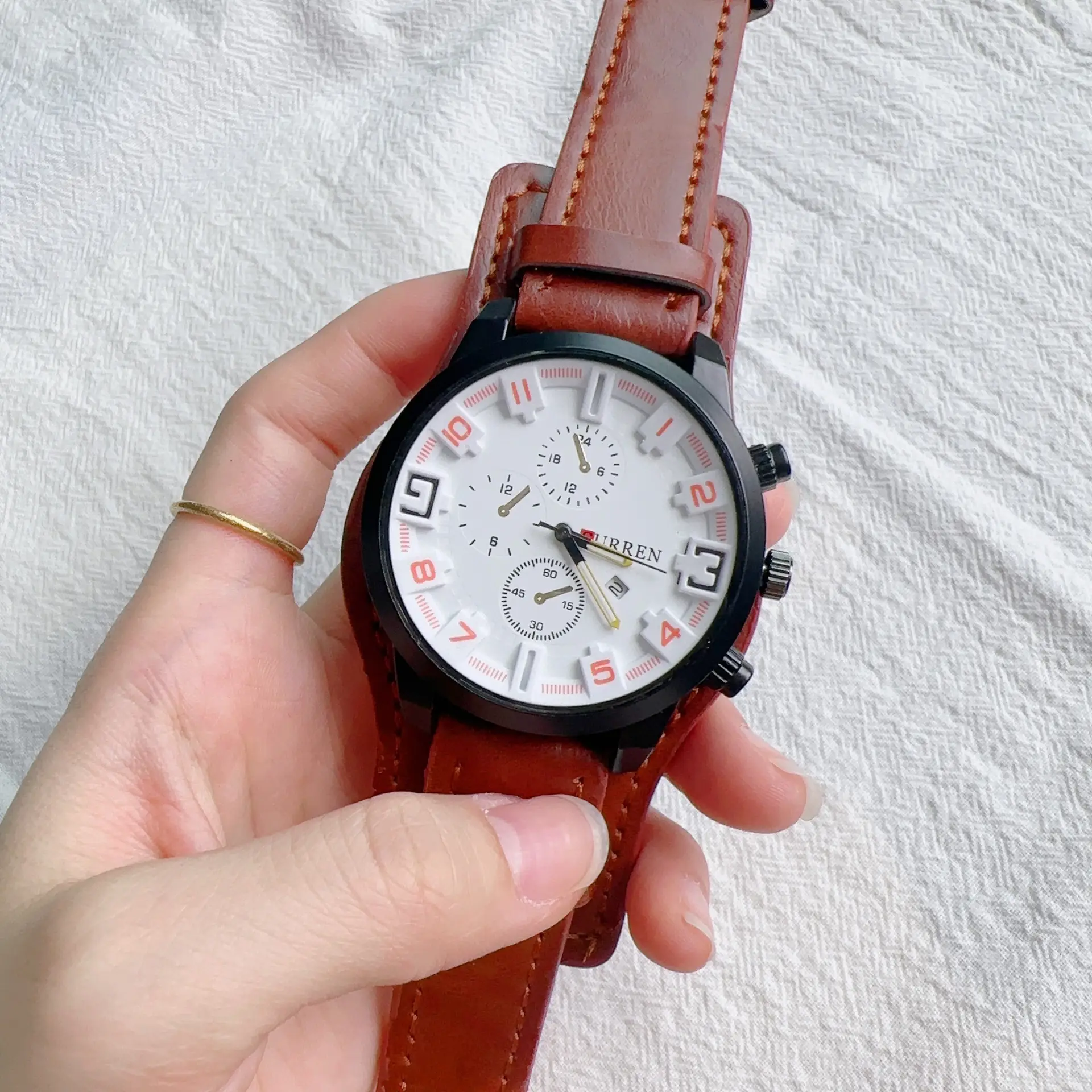 Ka Ren Men's Large Dial Belt Watch Brown Leather - Image 5