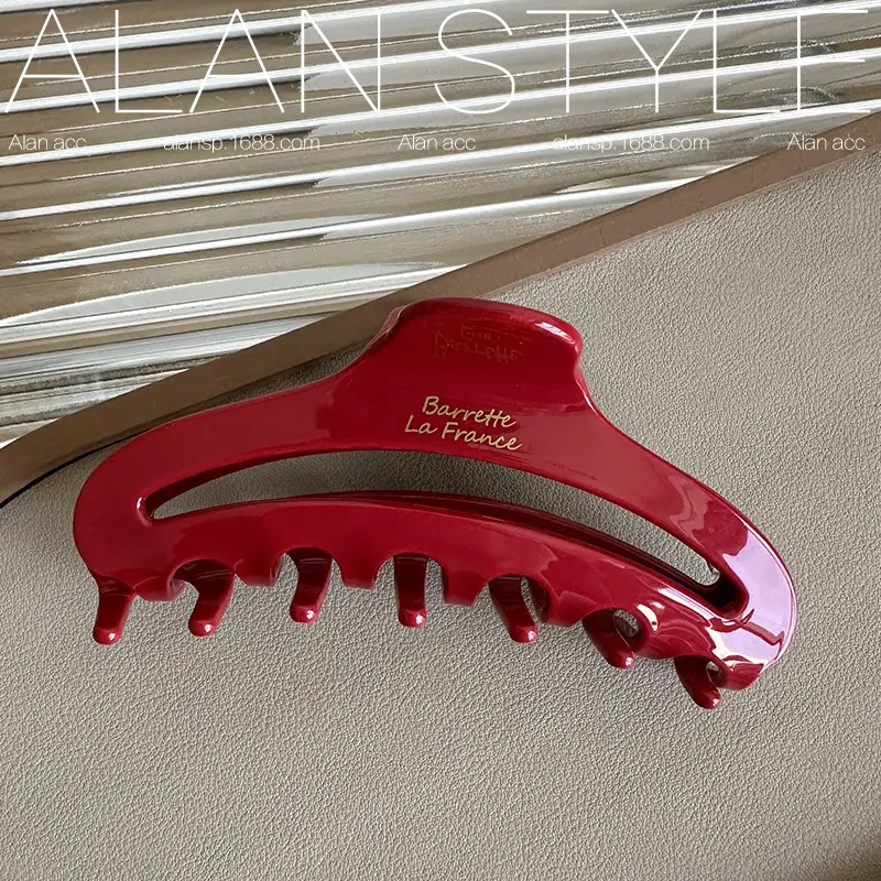French Hollow Acetate Hair Clip Red Multiple Volume - Image 3