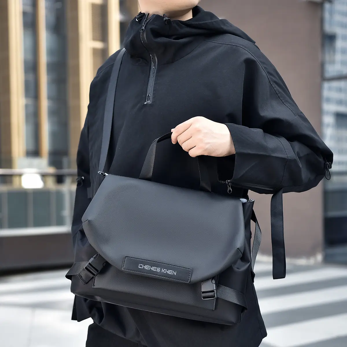 Men's Crossbody Bag Grey Large Capacity Business Travel - Image 5