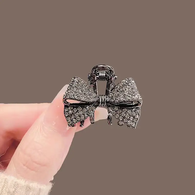 Black Rhinestone Shark Clip Bow Hairpin - Image 3