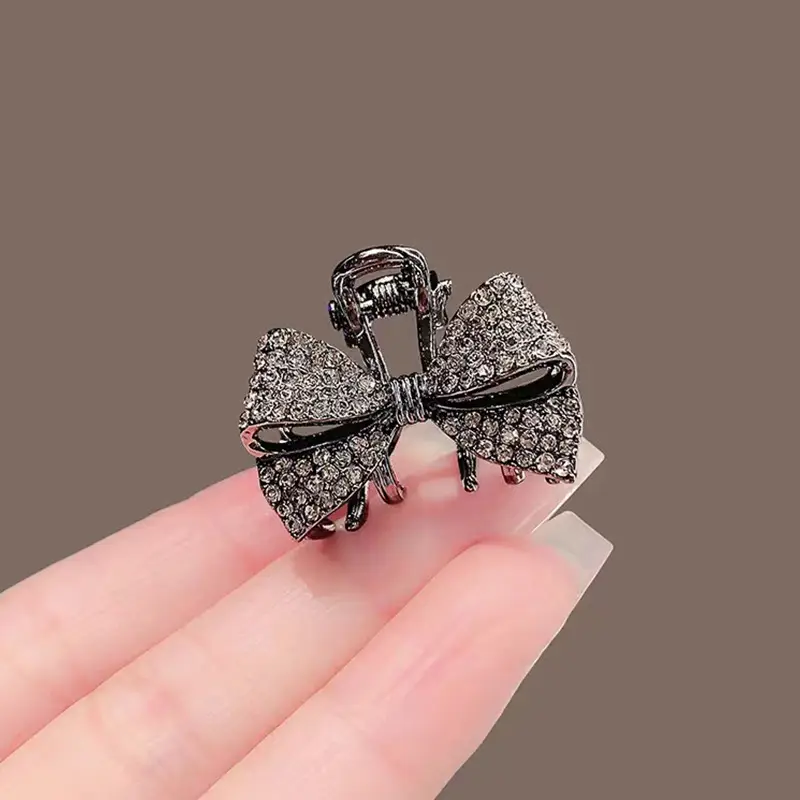 Black Rhinestone Shark Clip Bow Hairpin - Image 4