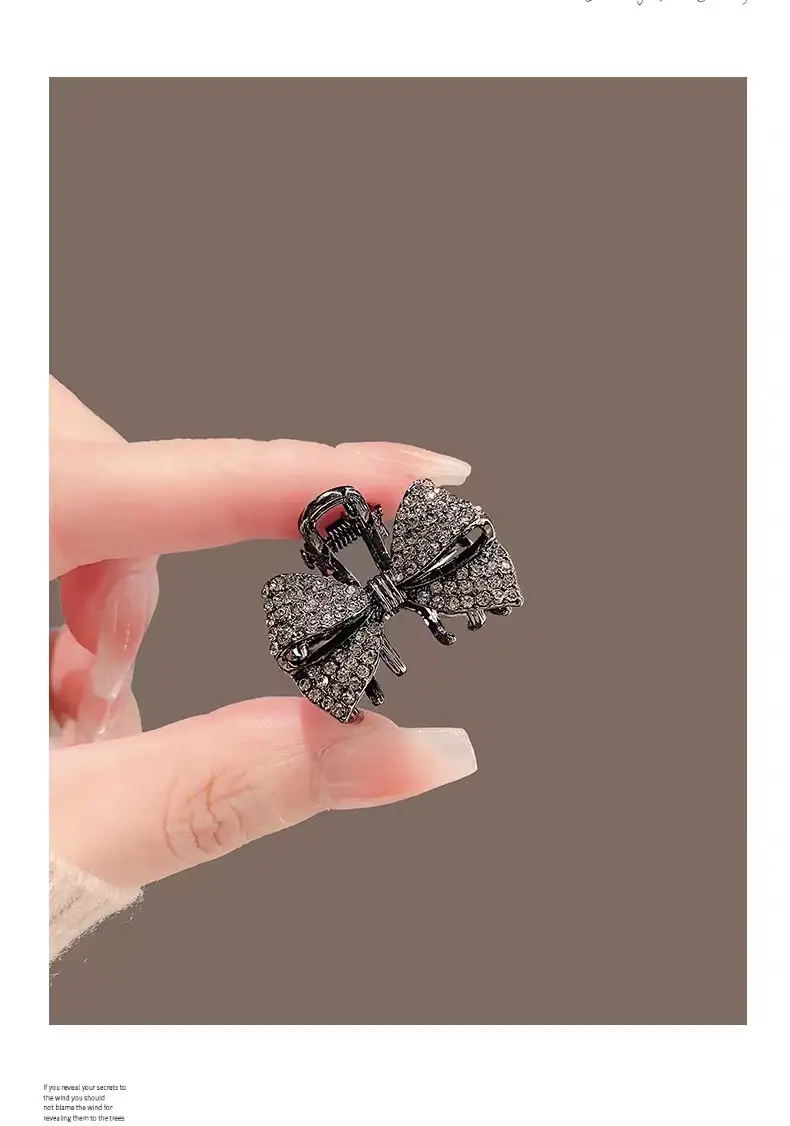Black Rhinestone Shark Clip Bow Hairpin — feature 5