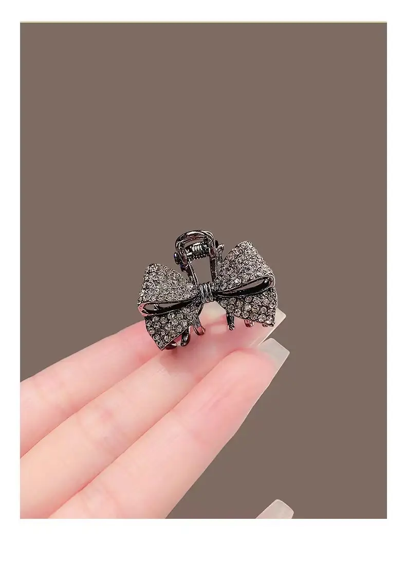 Black Rhinestone Shark Clip Bow Hairpin — feature 6