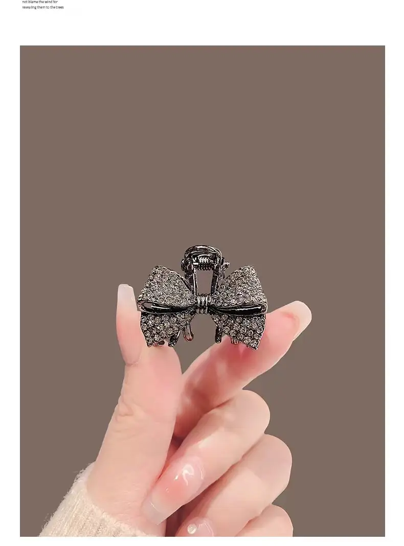 Black Rhinestone Shark Clip Bow Hairpin — feature 8