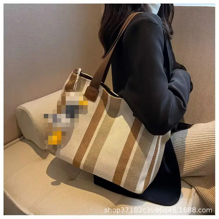 2025 New Trendy Multi-Layer Canvas Shoulder Bag with Bunny Keychain - Image 4