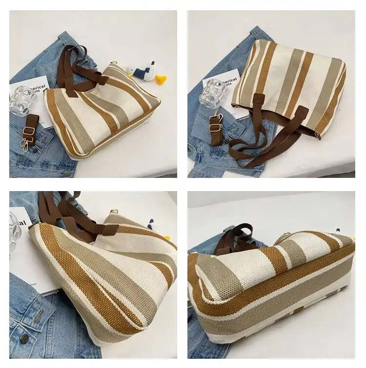 2025 New Trendy Multi-Layer Canvas Shoulder Bag with Bunny Keychain — feature 7