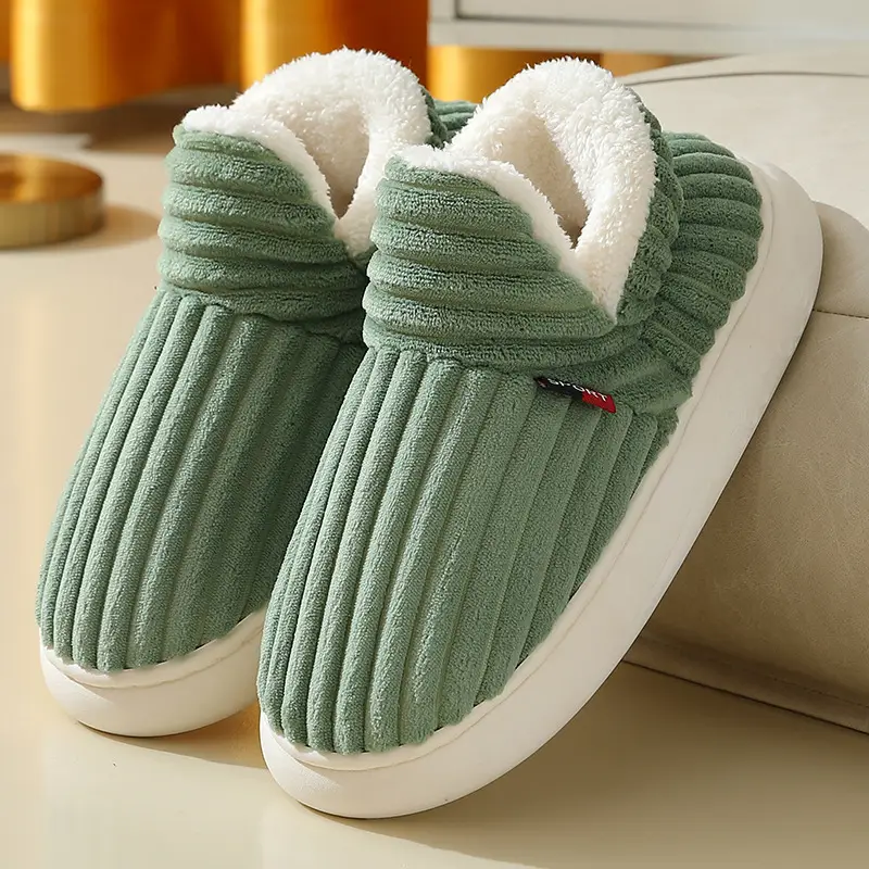Cotton Slippers Bag with Men's Winter Warm Thick Sole 2025 New Furry Shoes Flats Bottom Versatile Cotton Shoes Women's Outer Wear Fleece-Lined
