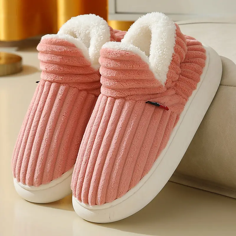 Cotton Slippers Bag with Men's Winter Warm Thick Sole 2025 New Furry Shoes Flats Bottom Versatile Cotton Shoes Women's Outer Wear Fleece-Lined