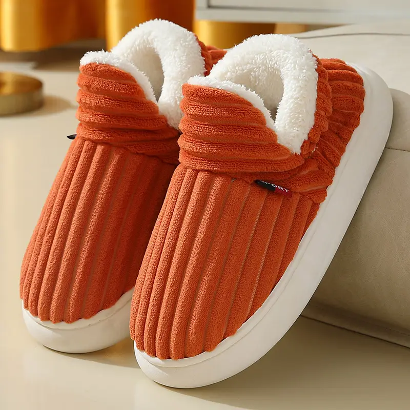 Cotton Slippers Bag with Men's Winter Warm Thick Sole 2025 New Furry Shoes Flats Bottom Versatile Cotton Shoes Women's Outer Wear Fleece-Lined