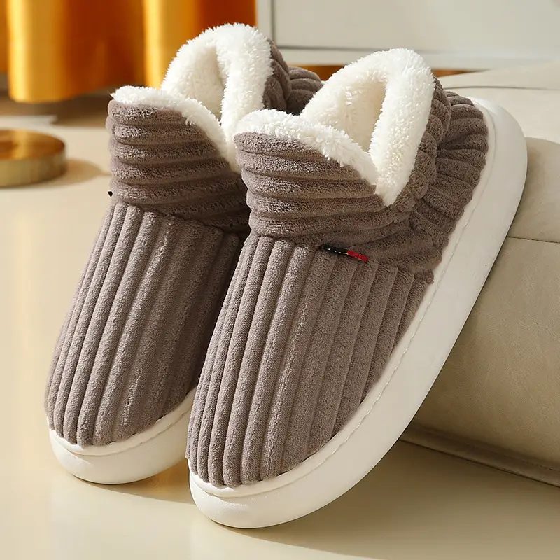 Cotton Slippers Bag with Men's Winter Warm Thick Sole 2025 New Furry Shoes Flats Bottom Versatile Cotton Shoes Women's Outer Wear Fleece-Lined
