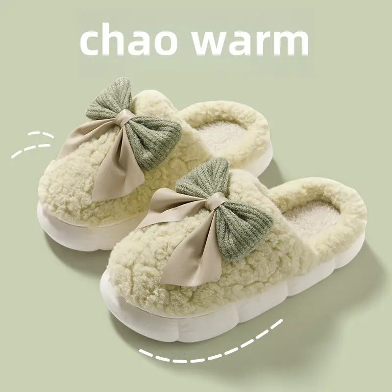 Cotton Slippers for Women Autumn and Winter 2025 New Indoor Home Thick-Soled Warm Home Bow Plush Slippers