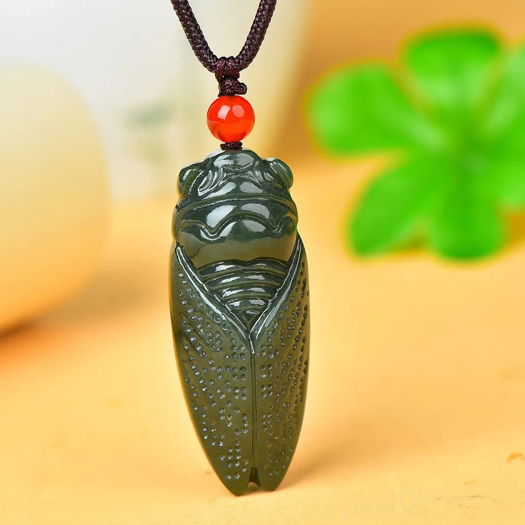 White Hetian Jade Cicada Pendant Necklace - Image 3