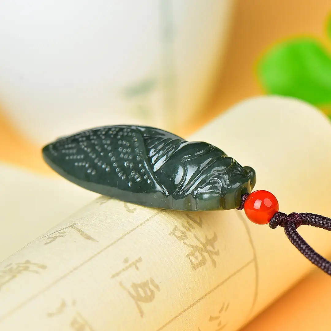 White Hetian Jade Cicada Pendant Necklace - Image 4