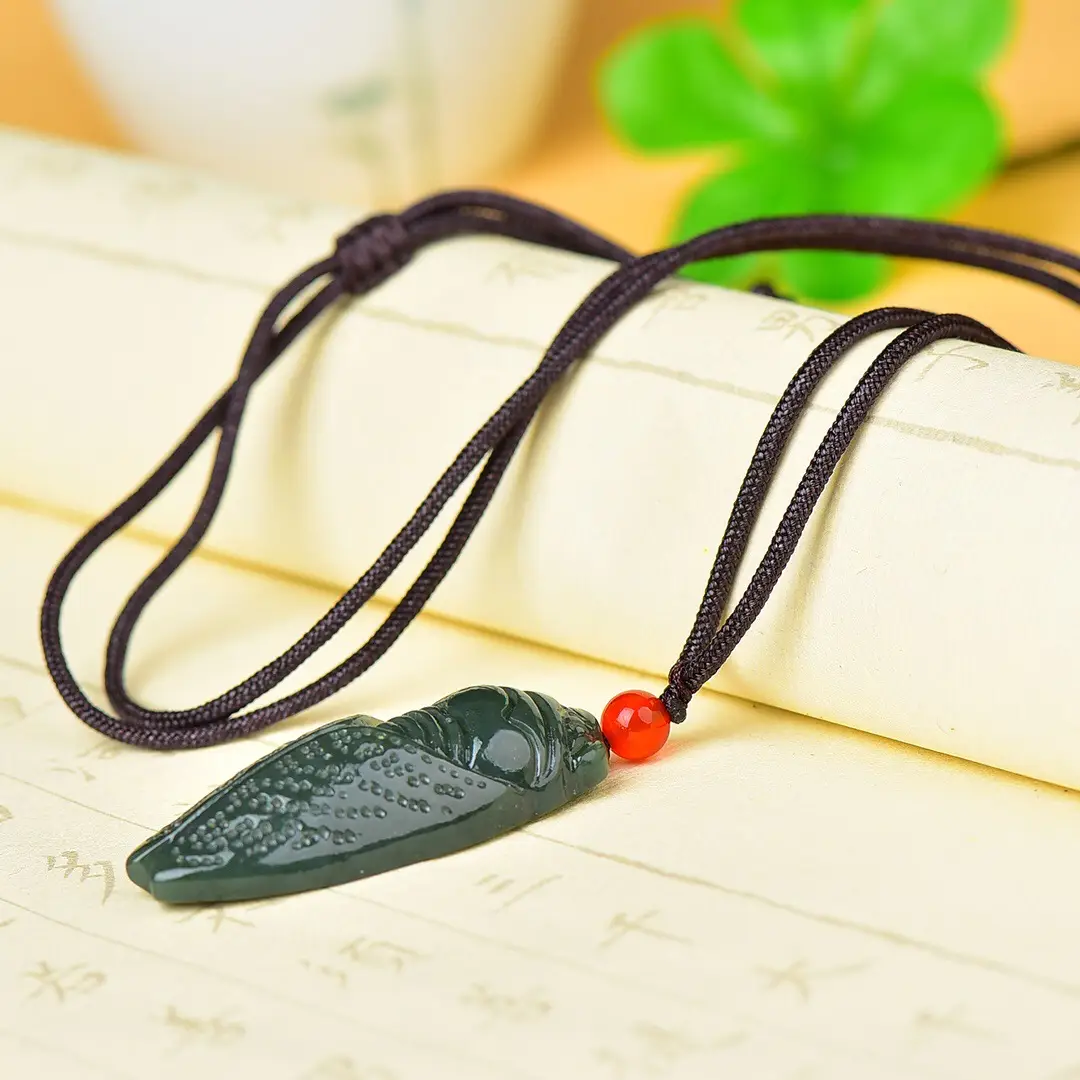 White Hetian Jade Cicada Pendant Necklace - Image 5