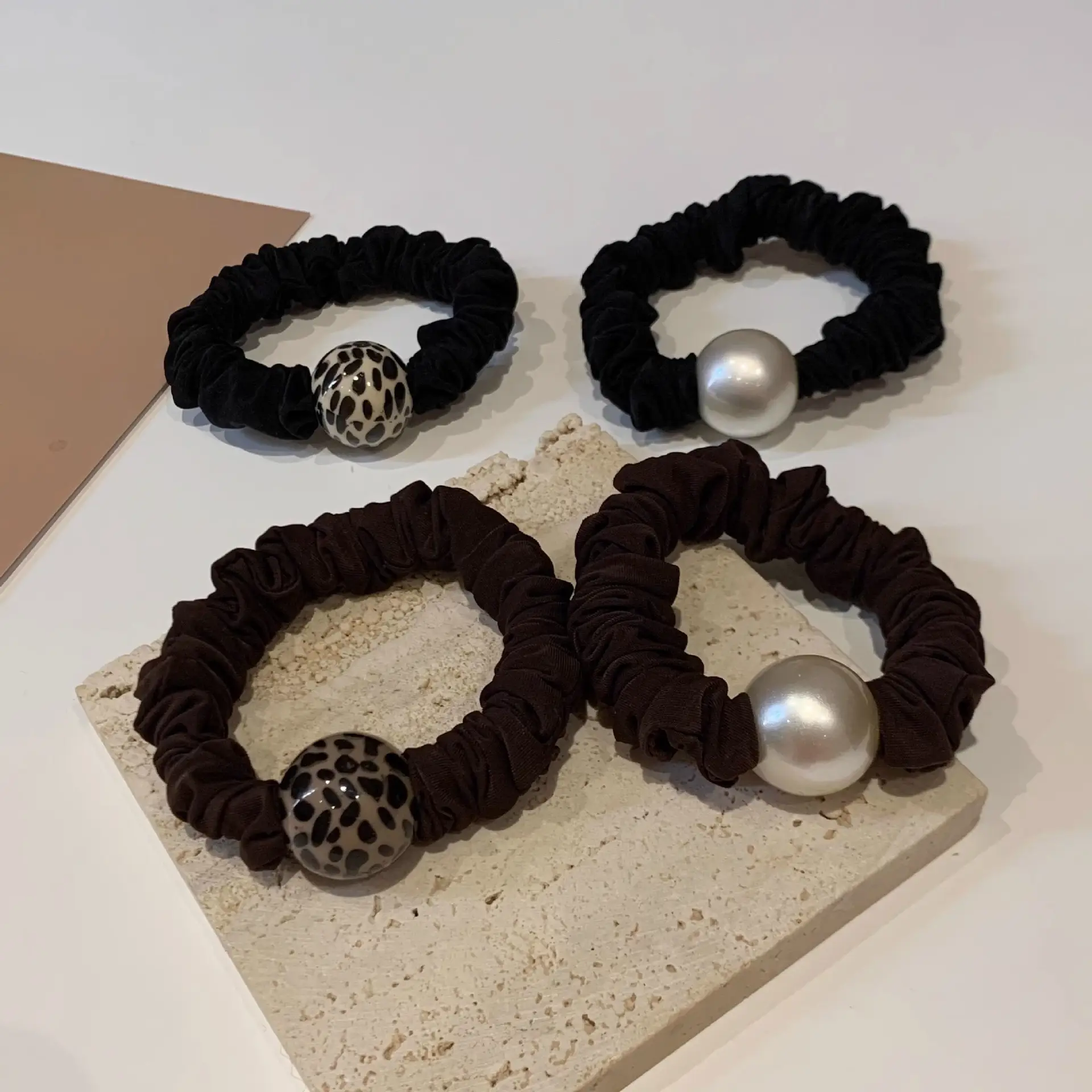 Brown Pearl Hair Band with Elastic Wrap - Image 6