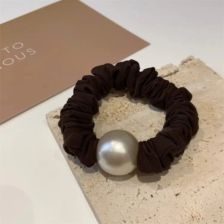 Brown Pearl Hair Band with Elastic Wrap — feature 12