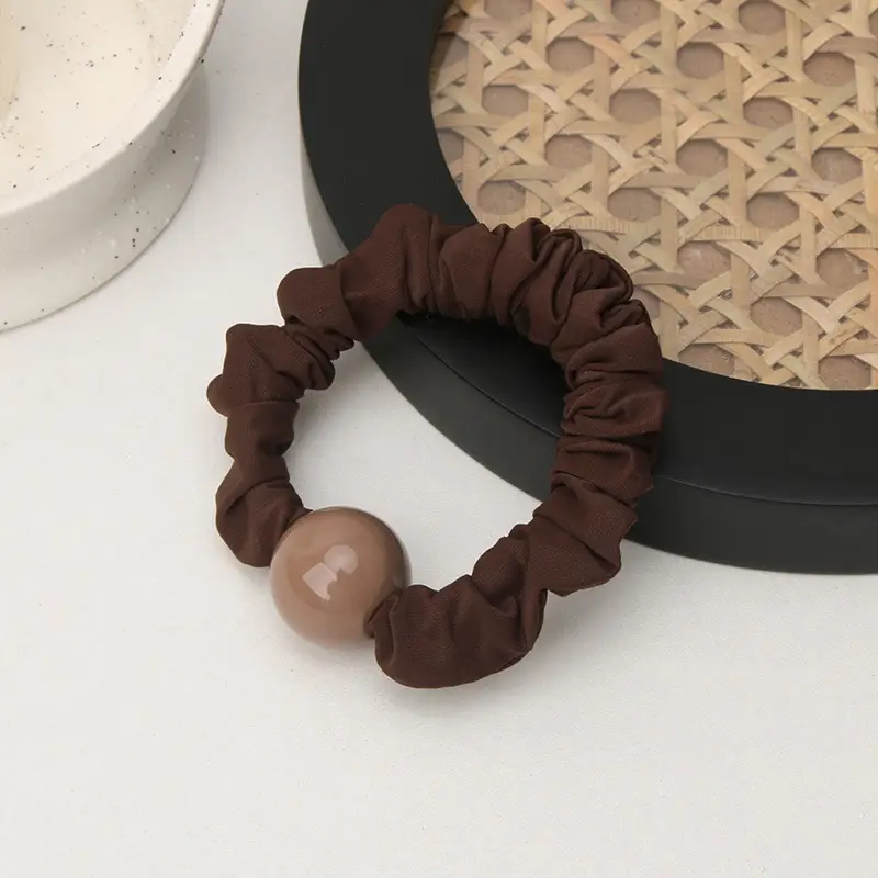 Brown Pearl Hair Band with Elastic Wrap - Image 3