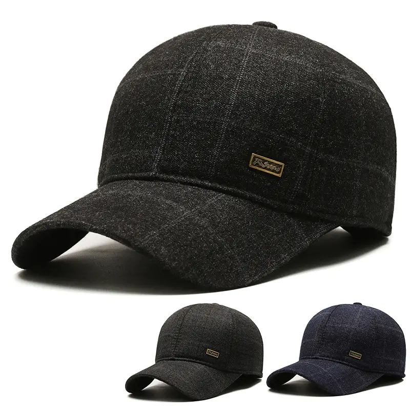 Winter Wool Baseball Cap for Men Navy Blue - Image 4
