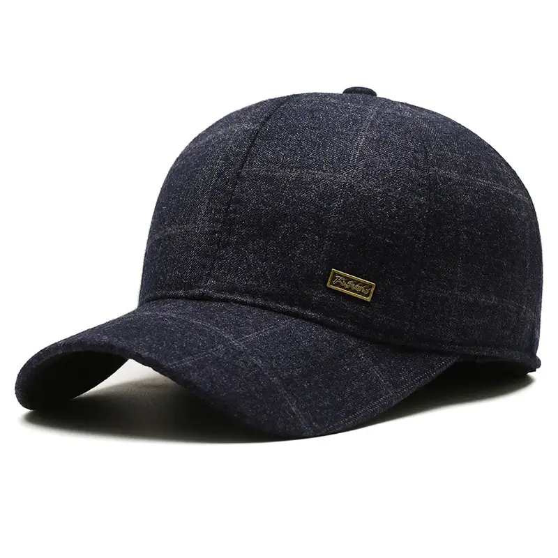 Winter Wool Baseball Cap for Men Navy Blue - Image 3