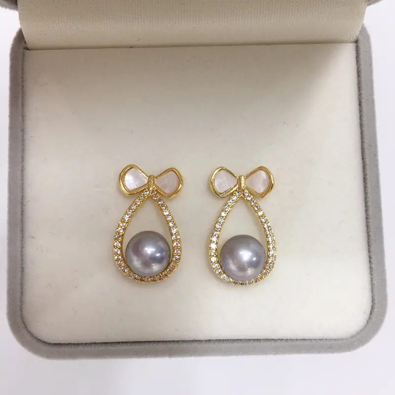 Zhuji Pearl Earrings 18K Gold Filled Sweet Bow Design - Image 5