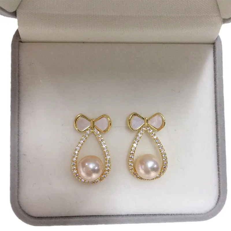 Zhuji Pearl Earrings 18K Gold Filled Sweet Bow Design - Image 8