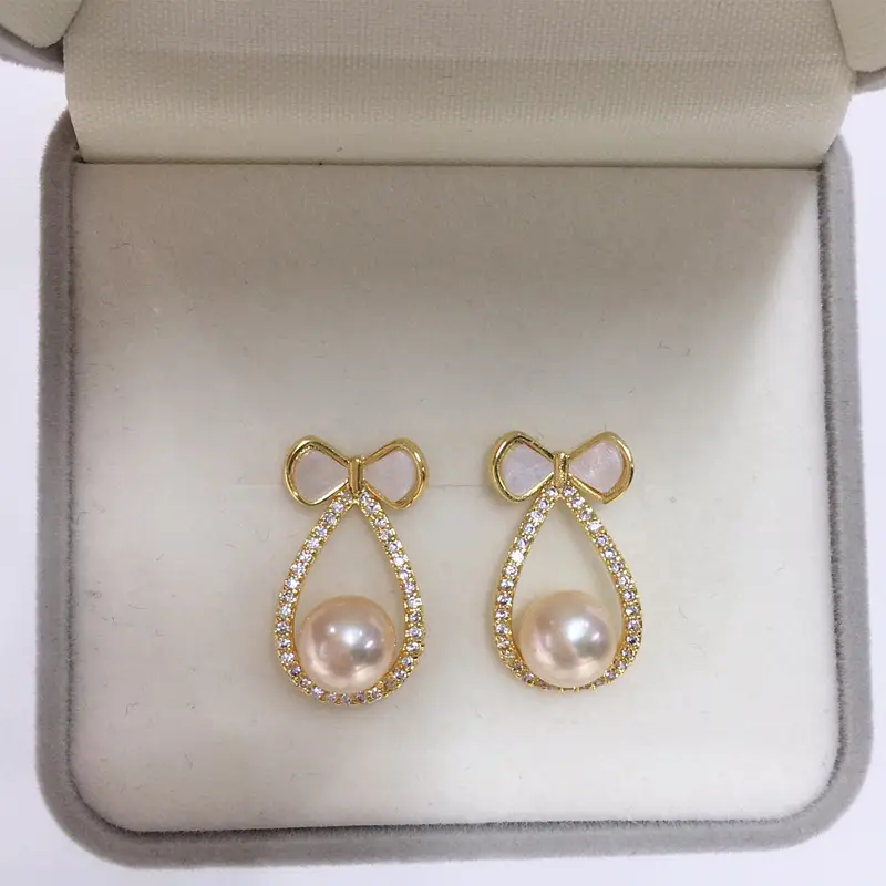 Zhuji Pearl Earrings 18K Gold Filled Sweet Bow Design — feature 8
