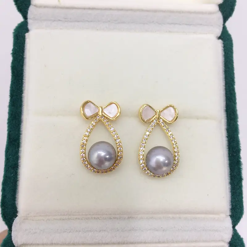 Zhuji Pearl Earrings 18K Gold Filled Sweet Bow Design - Image 2