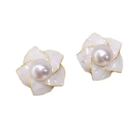 Pearl Flower Earrings for Women 18K Gold - Image 6