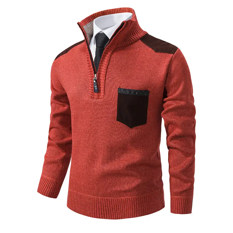 Men Grey Knit Hooded Zip Pullover Sweater