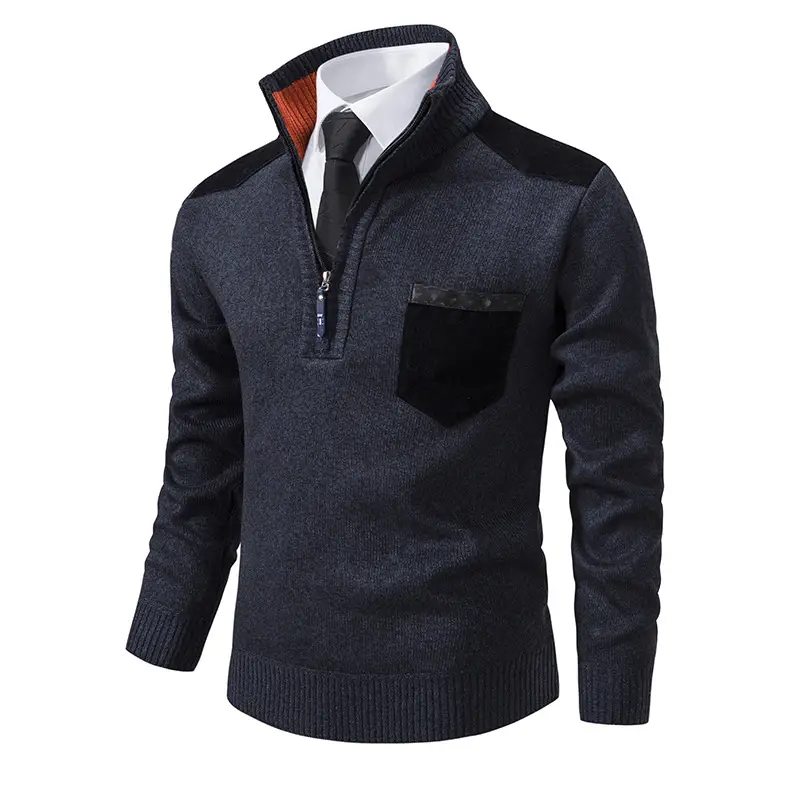 Men Grey Knit Hooded Zip Pullover Sweater — feature 12